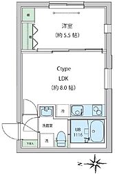 レオーネ早稲田 2階1LDKの間取り