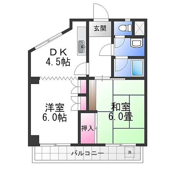 トーホクハイツ ｜大阪府堺市中区深井水池町(賃貸マンション2DK・2階・46.70㎡)の写真 その2