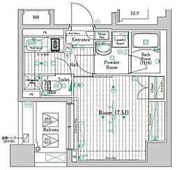 ブライズ住吉DUE 9階1Kの間取り