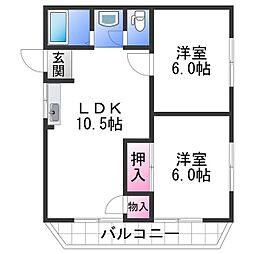 南海和歌山港線 和歌山港駅 徒歩36分の賃貸アパート 2階2LDKの間取り