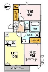 ロイジェントパークス レイクタウン III J 2階2LDKの間取り