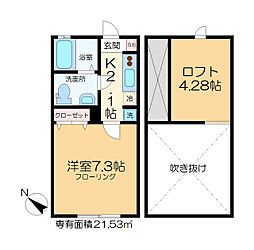 J.Cコート江戸川 2階1Kの間取り