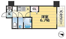 ファステート神戸コンチェール 2階1Kの間取り