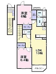 エスプワールB 2LDKの間取図画像