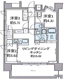 クレストコート東中野 12階3LDKの間取り