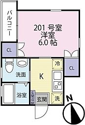 東京メトロ副都心線 千川駅 徒歩8分の賃貸アパート 2階1Kの間取り