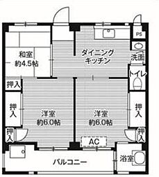 ビレッジハウス愛生1 3DKの間取図画像