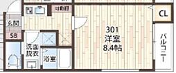 アルファリンデン 1Kの間取図画像