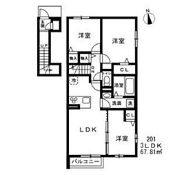 西武新宿線 東伏見駅 徒歩15分の賃貸アパート 1階3LDKの間取り