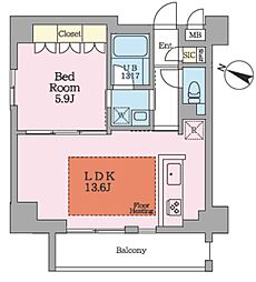 ヴィスタコート幡ヶ谷 1LDKの間取図画像
