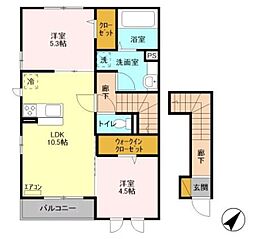 シャルマン 2階2LDKの間取り