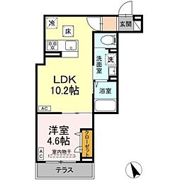 セレスティア皿沼 1階1LDKの間取り