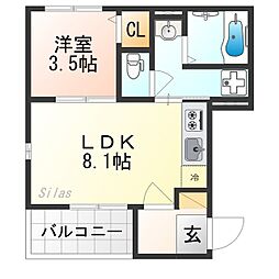 Bloom’s Terrace Nagitsuji 1階1LDKの間取り