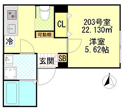 CFジオーレ町屋 2階1Kの間取り