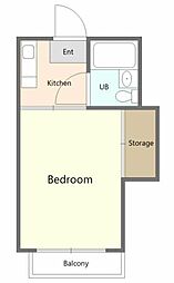アルス東林間 2階ワンルームの間取り