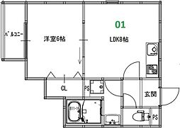 大阪市淀川区塚本6丁目アパート 1LDKの間取図画像