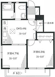 パインコート小平 A棟 1階2DKの間取り