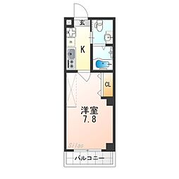 フラッティ衣笠 2階1Kの間取り