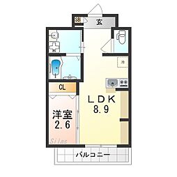 南海線 七道駅 徒歩3分の賃貸マンション 2階1LDKの間取り