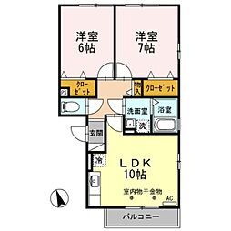 メイプルガーデン 3階2LDKの間取り