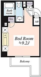 駒場パークサイドヒルズ 3階ワンルームの間取り