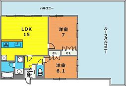 リーガル新神戸パークサイド 7階2LDKの間取り