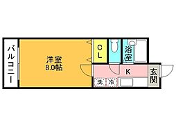 パセオ高須 1Kの間取図画像