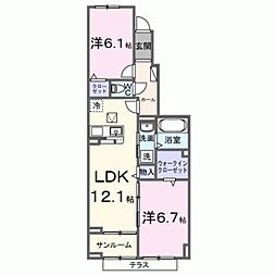 サンライズ 1階2LDKの間取り