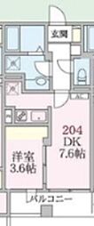 アローマ王子本町204 1DKの間取図画像