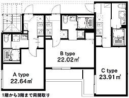 サルーテ相生 3階1Kの間取り