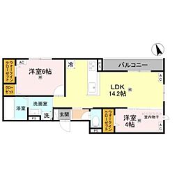 堺市西区浜寺諏訪森町西2丁アパート 2LDKの間取図画像