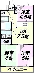 ルネッサンス小手指3号館 3DKの間取図画像