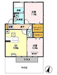 リビングゲートシティ7 2DKの間取図画像