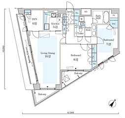 オーキッドレジデンス六本木 2LDKの間取図画像