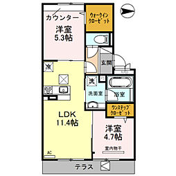 アヴィスエール 1階2LDKの間取り