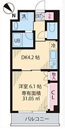 メゾンドソレイユV 2階1Kの間取り