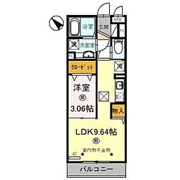 坂戸若葉エテルネル 1LDKの間取図画像