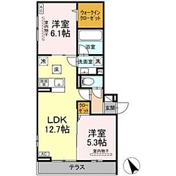 JR横浜線 相模原駅 徒歩18分の賃貸アパート 1階2LDKの間取り