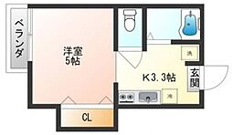 KUハウス西小山 2階ワンルームの間取り