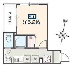 MELDIA矢部 2階1Kの間取り