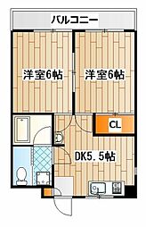グローリーハイツ 3階2DKの間取り