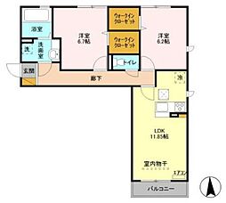 グランデB 2LDKの間取図画像
