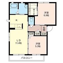 カーサ借宿Ｄ 00102 ｜ 栃木県足利市借宿町１丁目2-3（賃貸アパート2LDK・1階・54.07㎡） その2