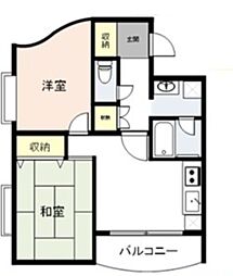 エスパル汐見 3階2DKの間取り