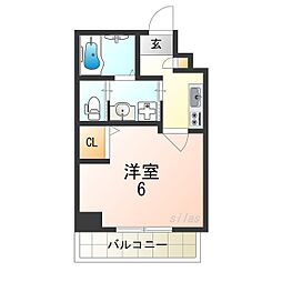 レーヴメゾン尼崎大物 1Kの間取図画像