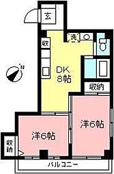 ヴィラビアンカ山佐1 2DKの間取図画像