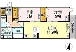 セレスティア江戸川II 3階2LDKの間取り