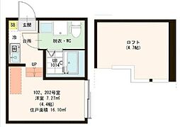 ハーモニーテラス竹の塚EAST 1階ワンルームの間取り