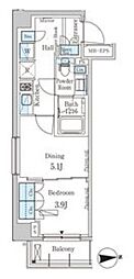 ParkAxis市谷加賀町 1DKの間取図画像