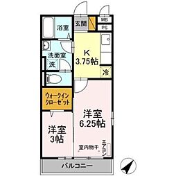 ブランシュールB棟 2Kの間取図画像